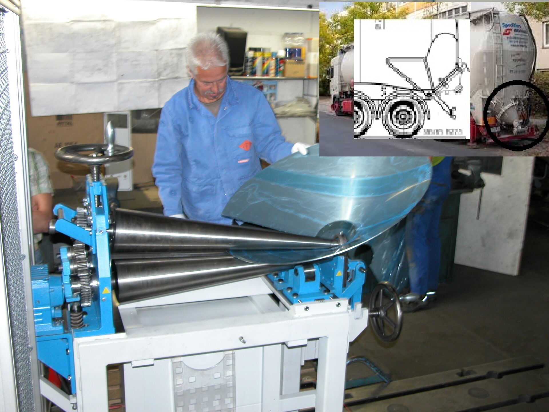 Maschine zur Herstellung von stumpfen Trichtern aus 3mm VA Blech